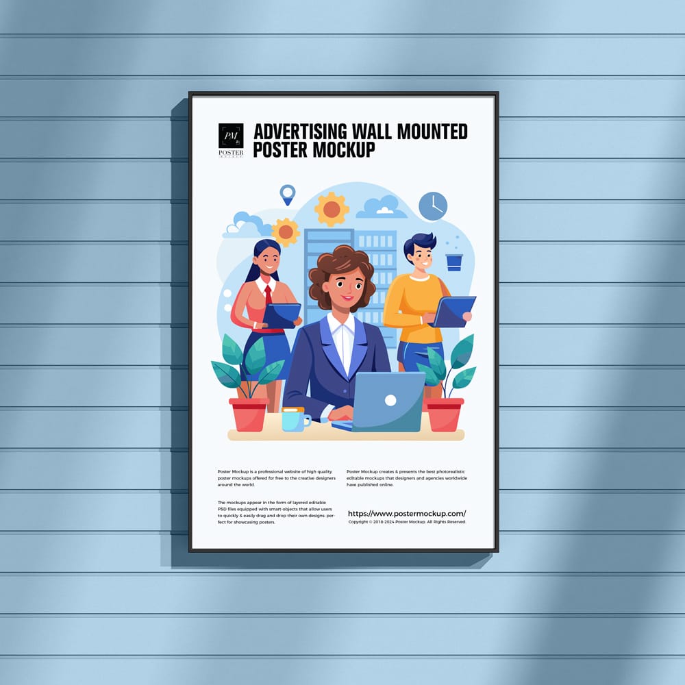 Free Advertising Wall Mounted Poster Mockup PSD