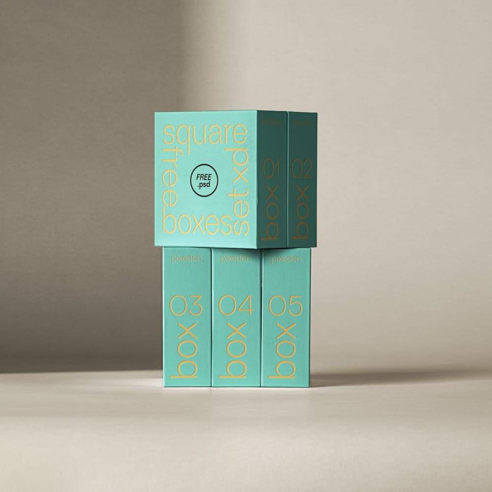 Free Branding Square Boxes Mockup Set PSD