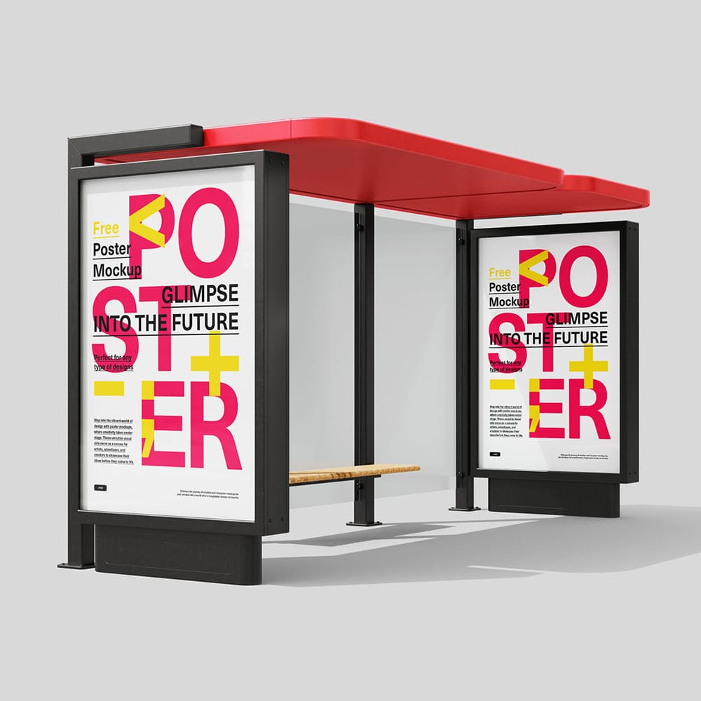 Free Bus Stop with Citylight Mockup PSD