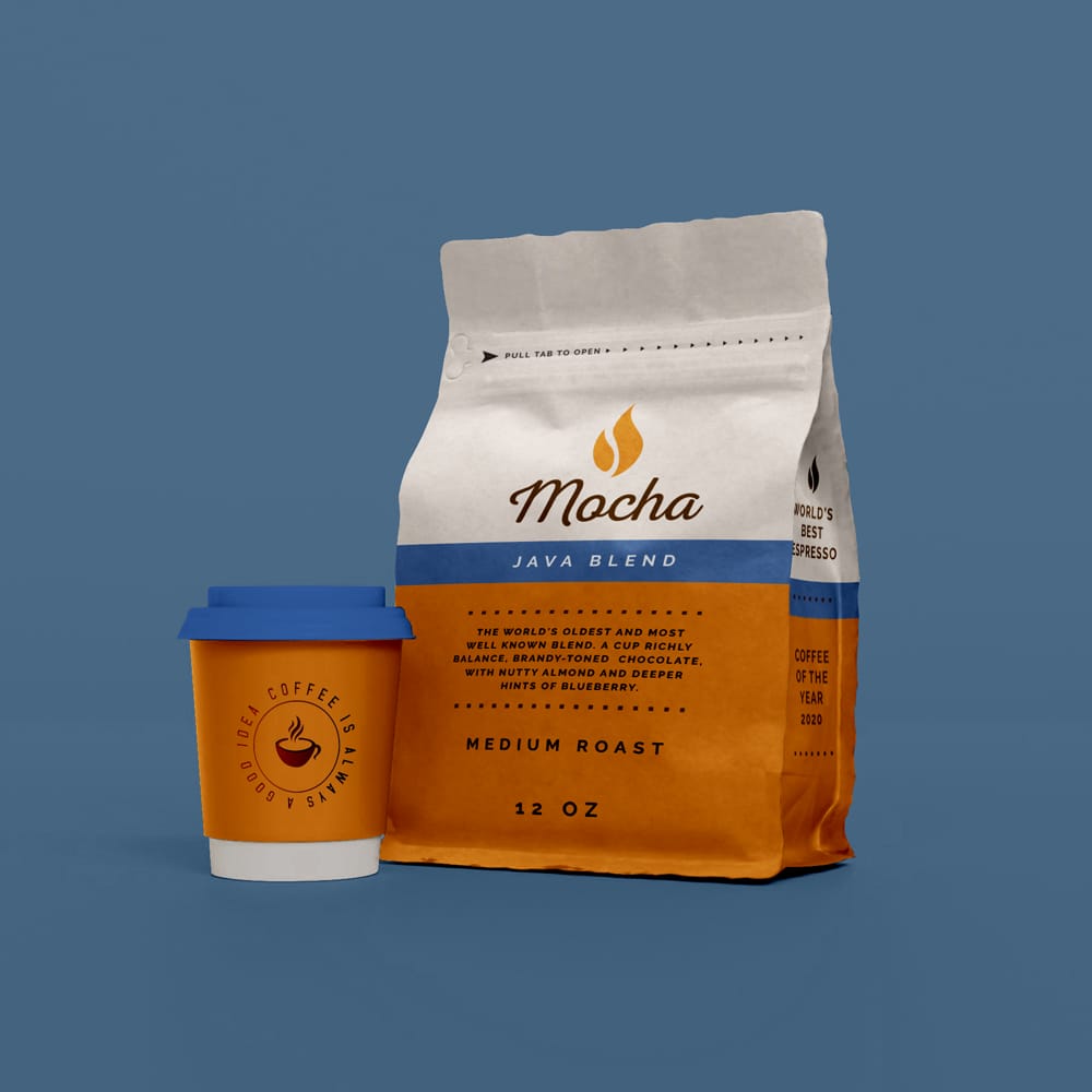 Free Coffee Bag and Paper Cup Mockup PSD