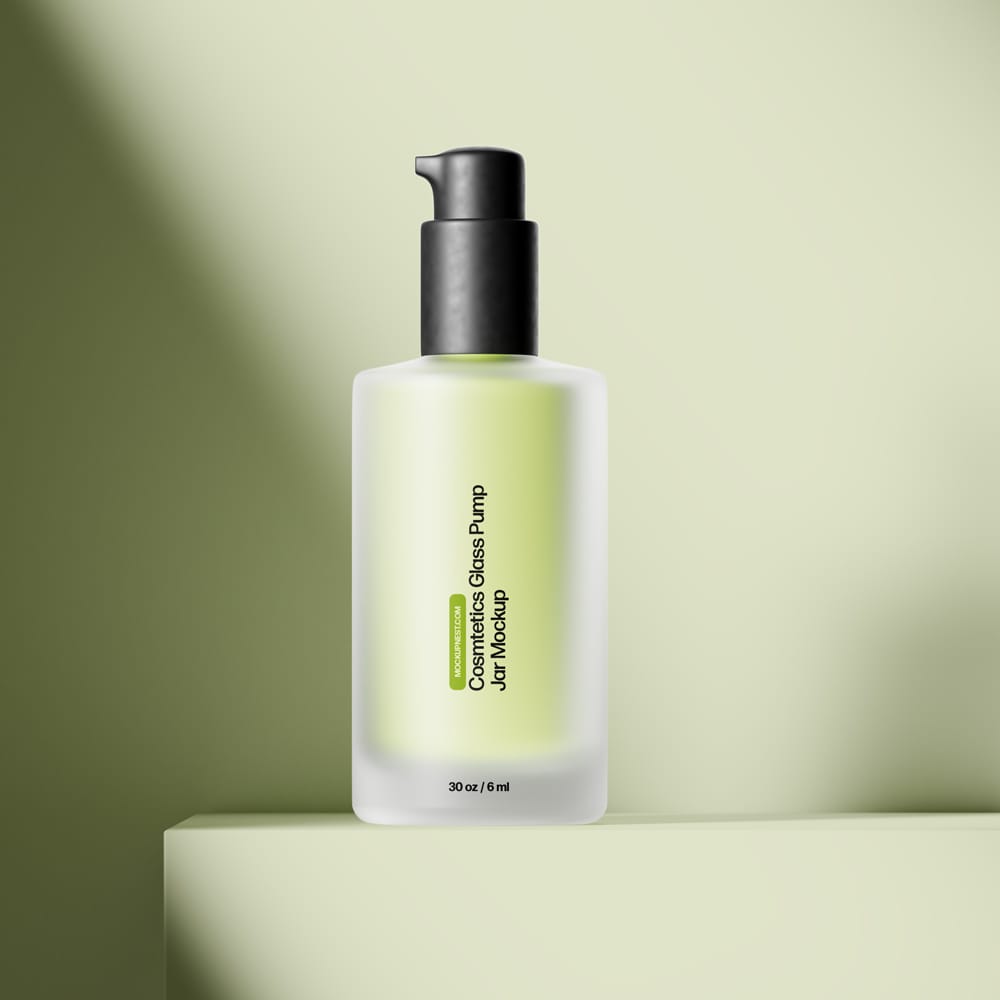 Free Cosmetics Glass Pump Jar Mockup PSD