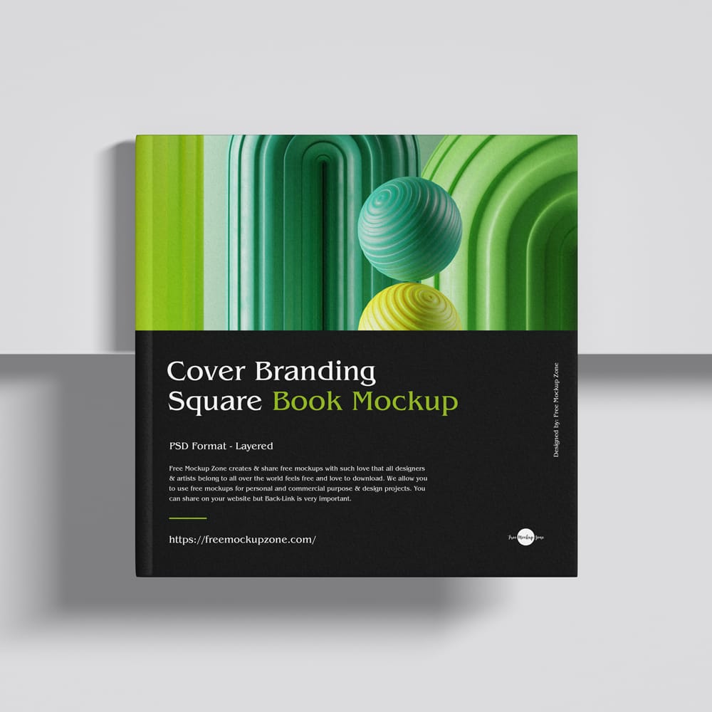 Free Cover Branding Square Book Mockup PSD