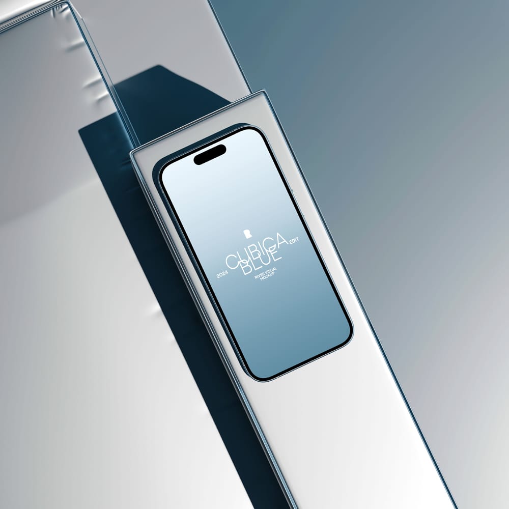 Free Cubica Blue iPhone 15 Pro Mockup PSD
