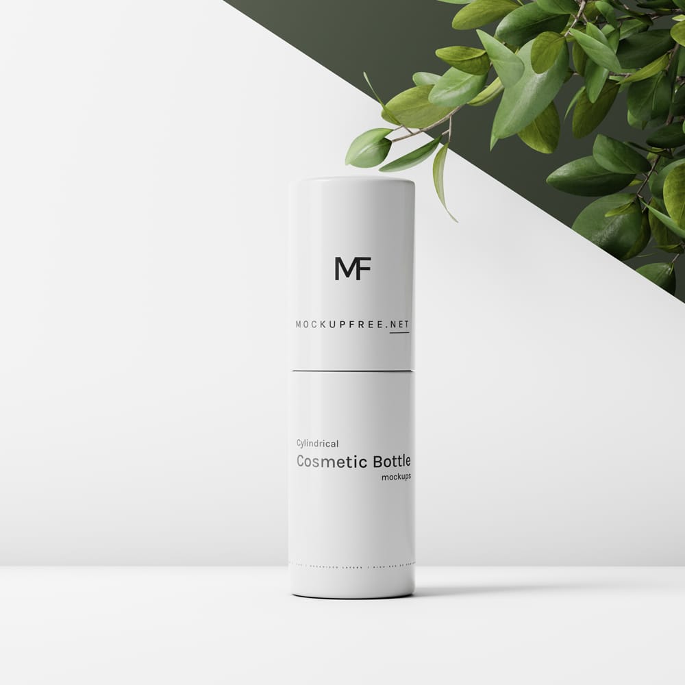 Free Cylindrical Cosmetic Bottle Mockups PSD