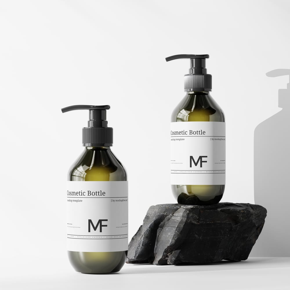 Free Dark Green Pump Bottle Mockups PSD