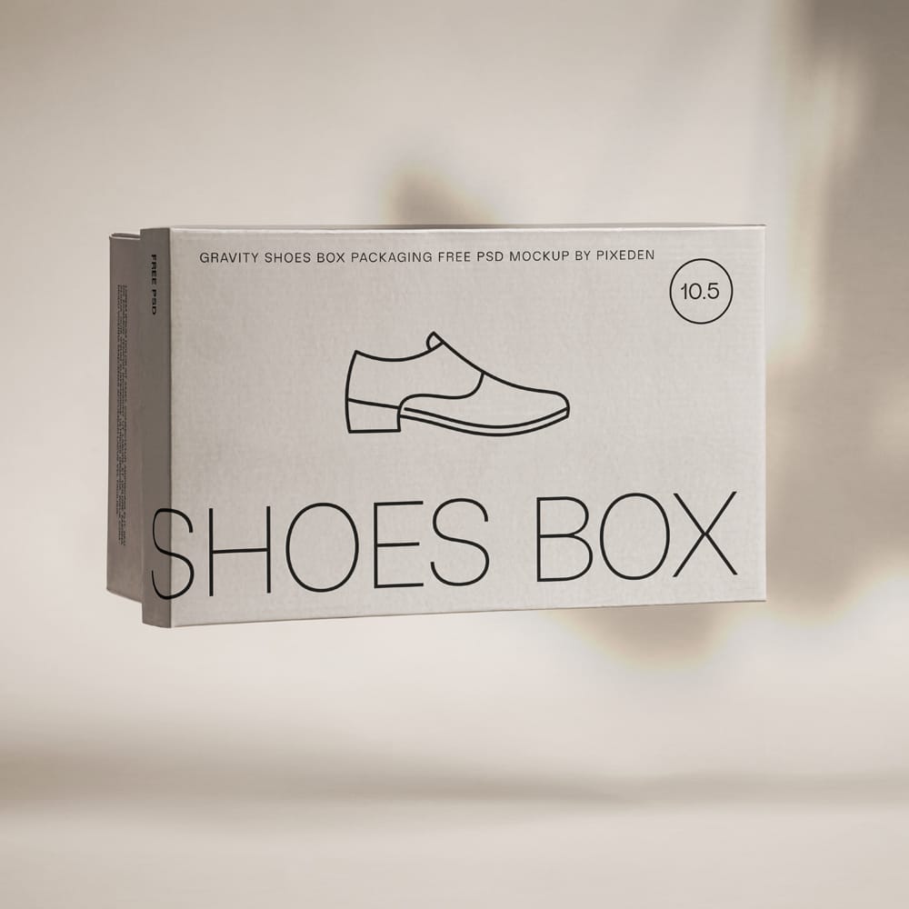 Free Gravity Packaging Shoe Box Mockup PSD