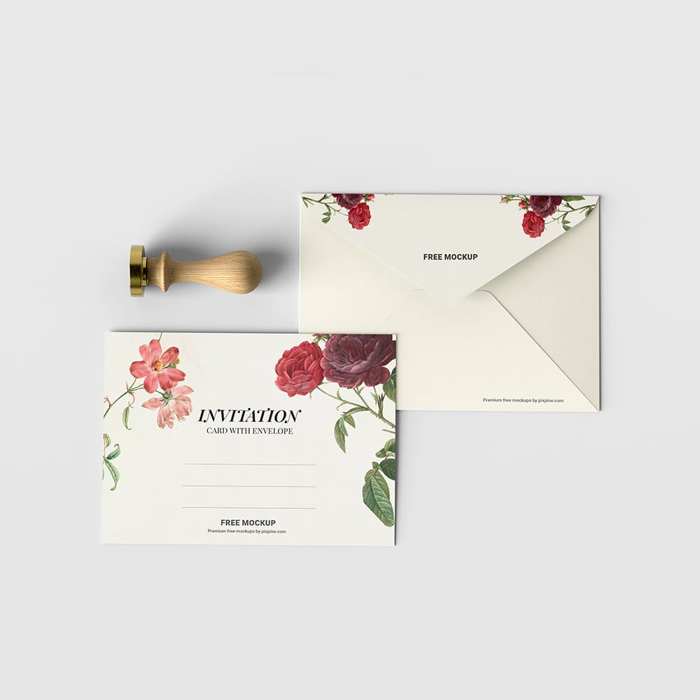 Free Invitation Card with Stamp Mockup PSD