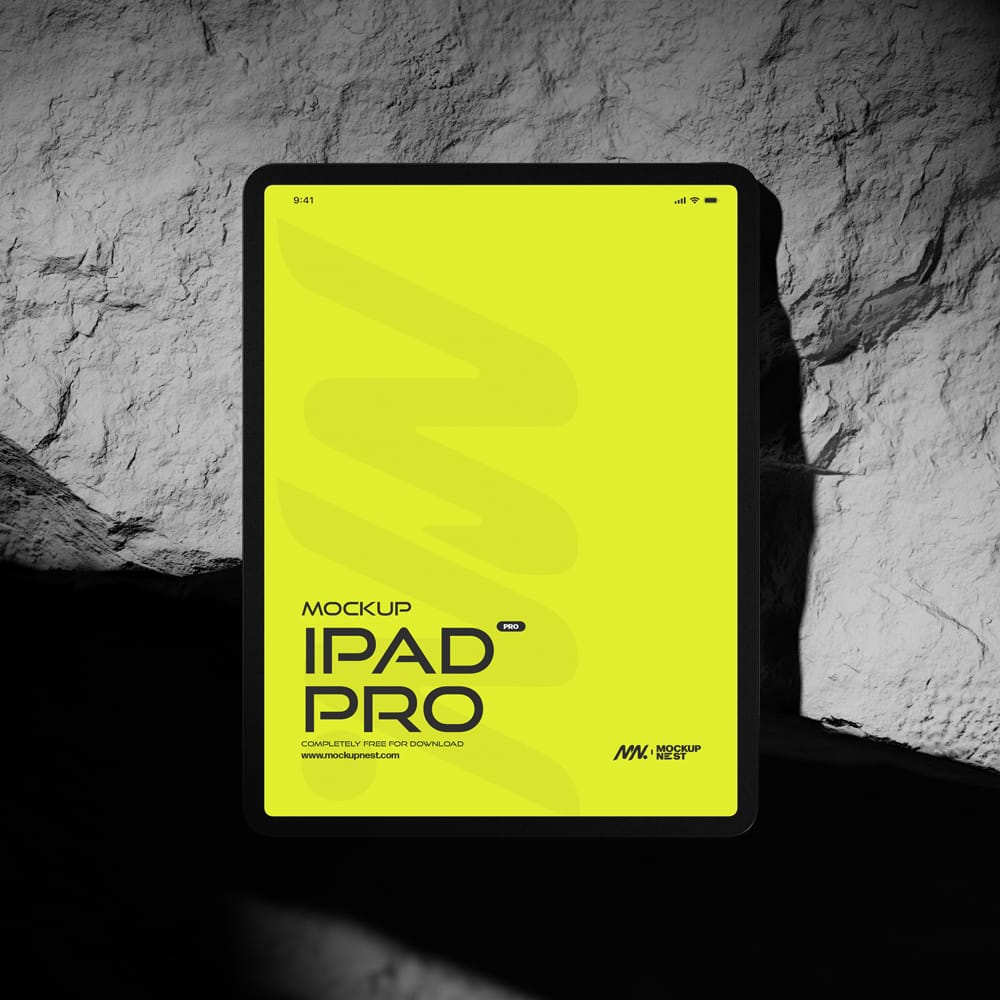 Free Ipad Pro Mockup On Rock PSD