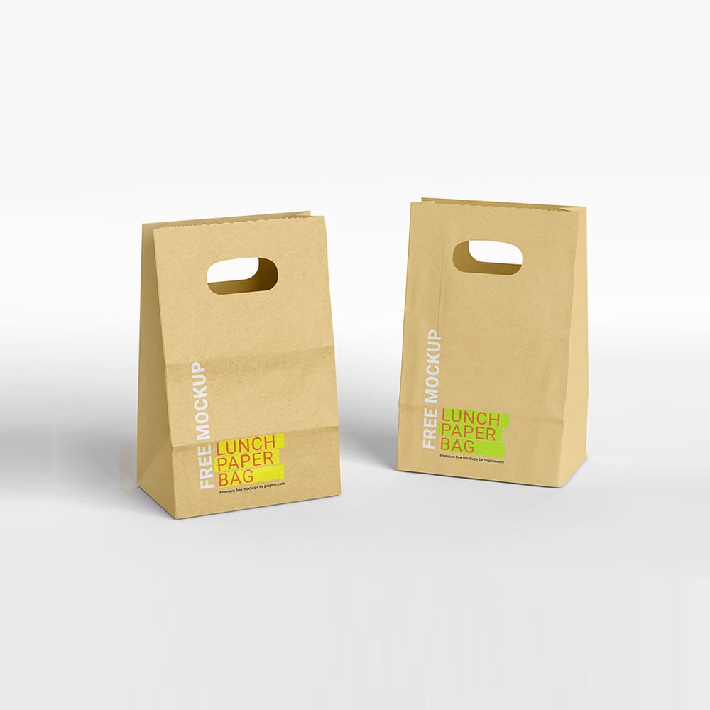 Free Lunch Kraft Paper Bag Mockup PSD