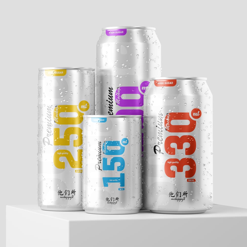 Free Multisize Beer Can Mockup Template PSD