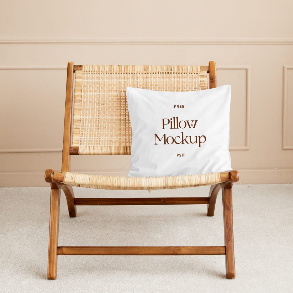 Free Pillow on Chair Mockup PSD