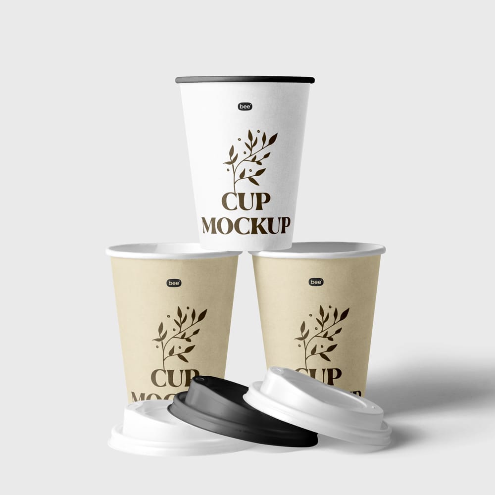Free Stacked Paper Cups Mockup Template PSD