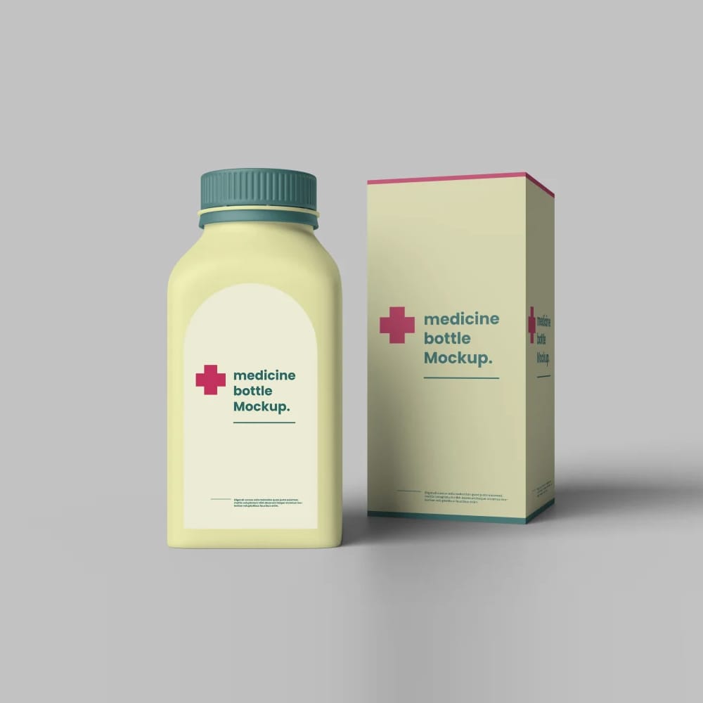 Free Standing Box and Bottle Mockup PSD