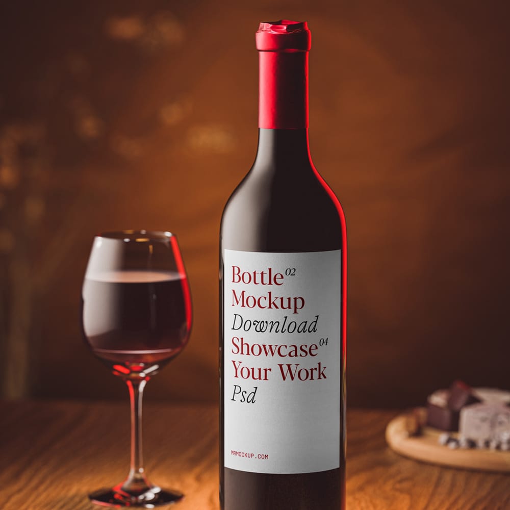 Free Standing Wine Bottle with Label Mockup PSD