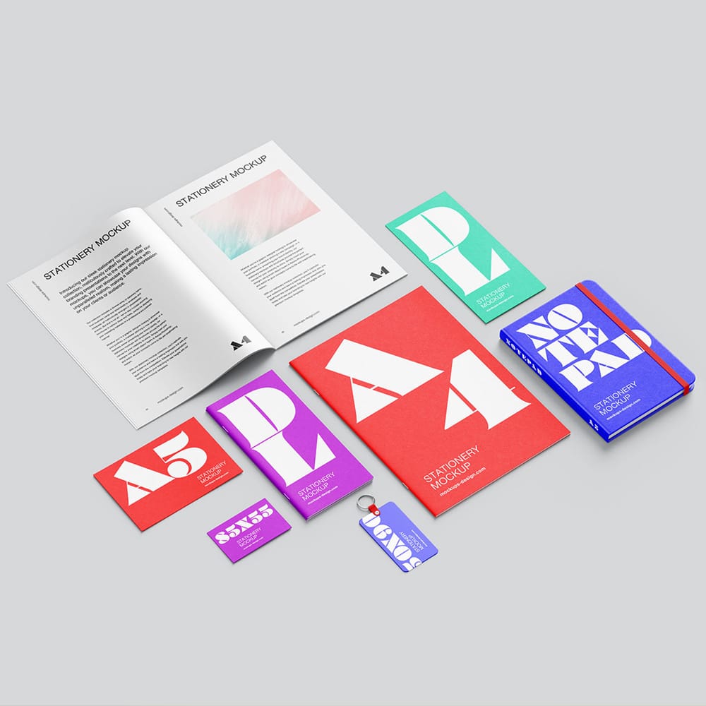 Free Stationery with Brochures Mockup PSD