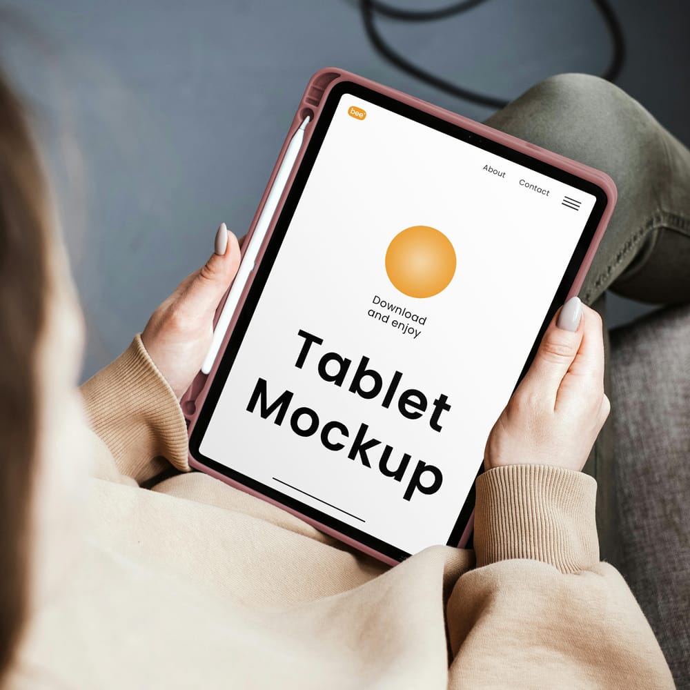 Free Tablet in Hands Mockup PSD