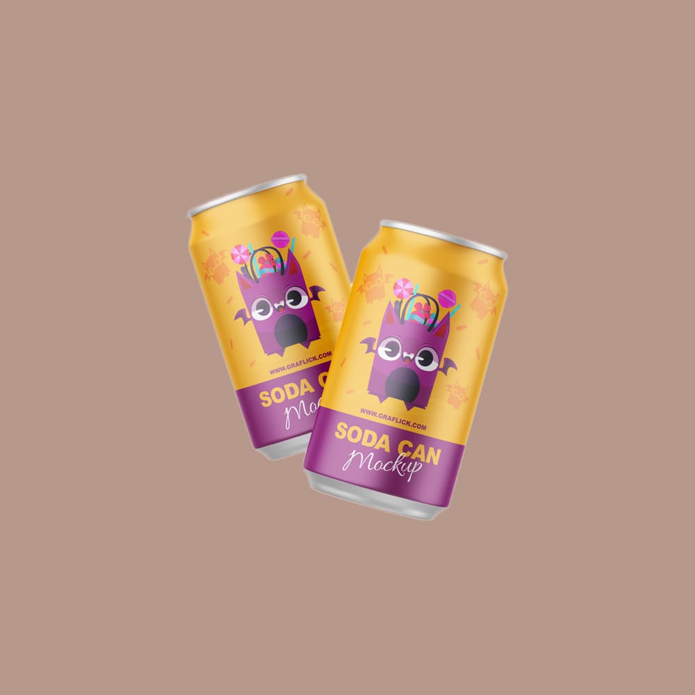 Free Two Soda Can Mockup PSD