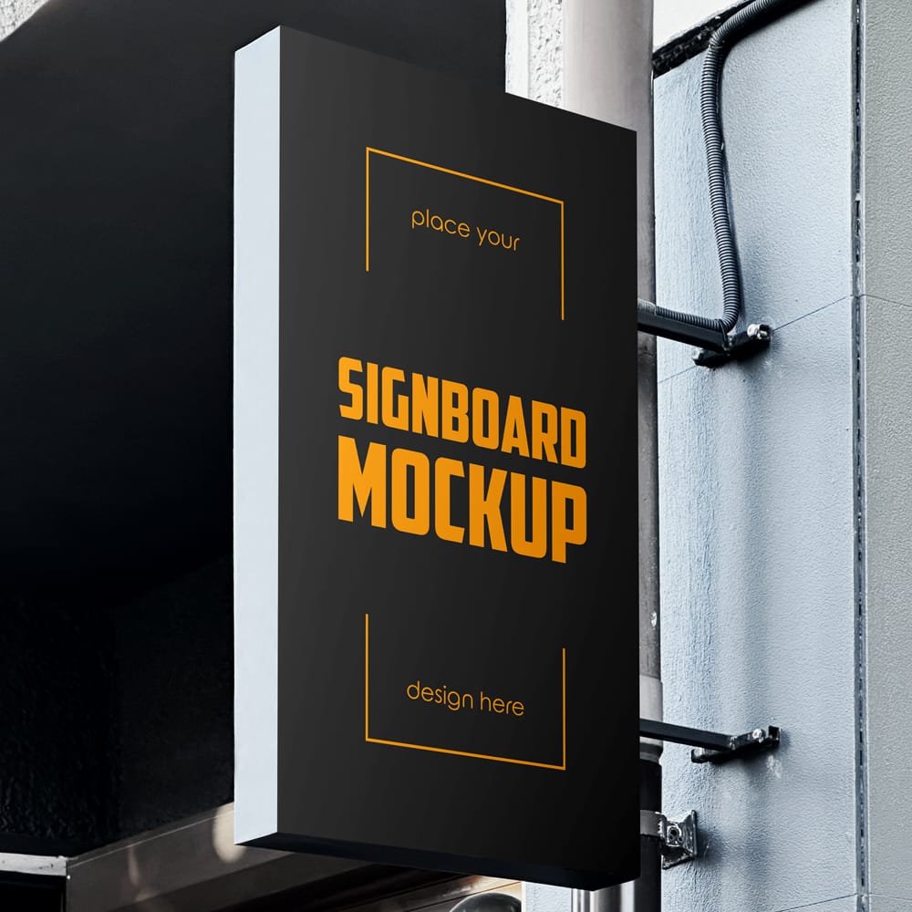 Free Wall Mounted Vertical Signboard Mockup PSD