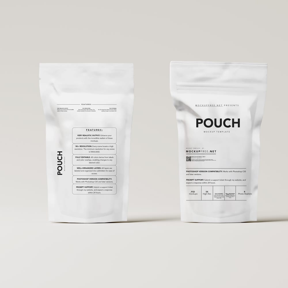 Free White Refill Pouch Mockups PSD
