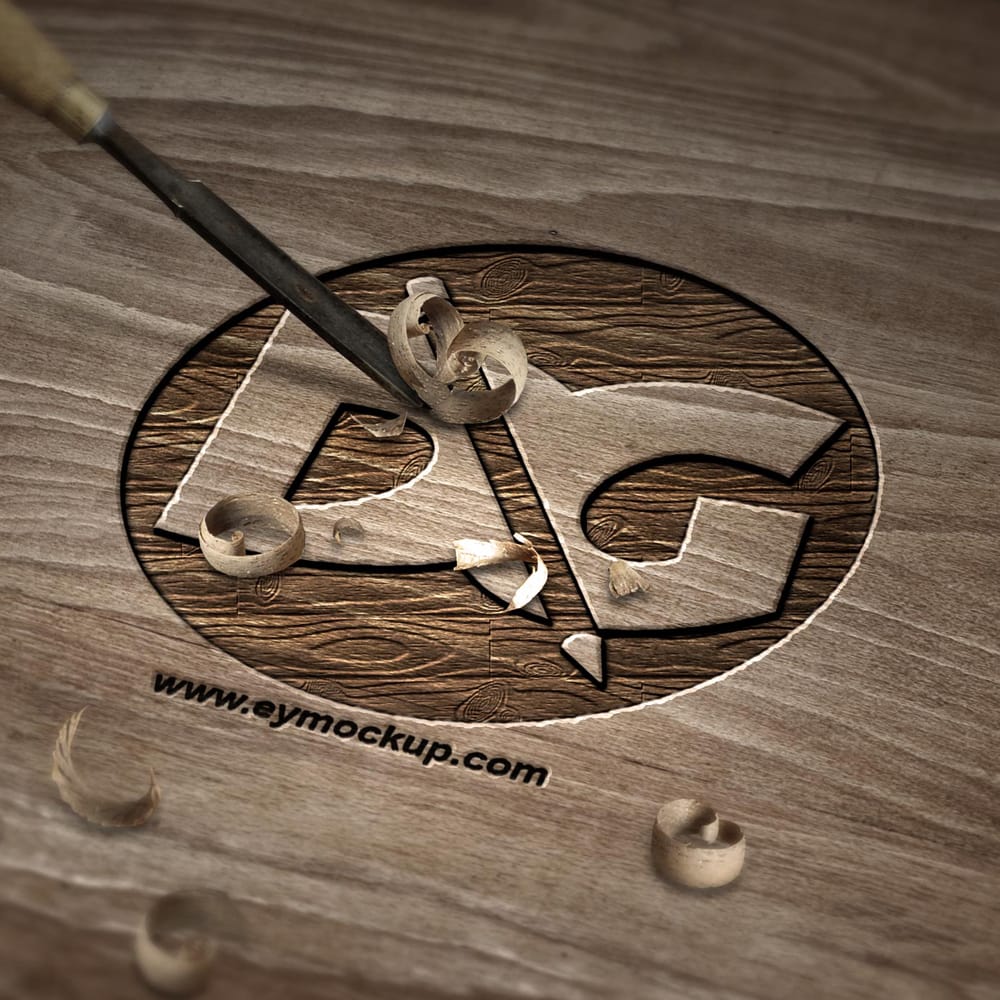 Free Wood Surface Cutted Logo Mockup PSD