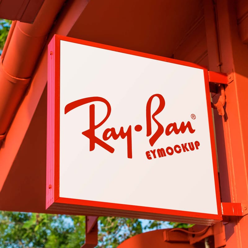 Hanging Wall Sign Logo Mockup PSD