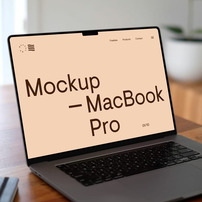 MacBook Pro on Wooden Desk Mockup PSD