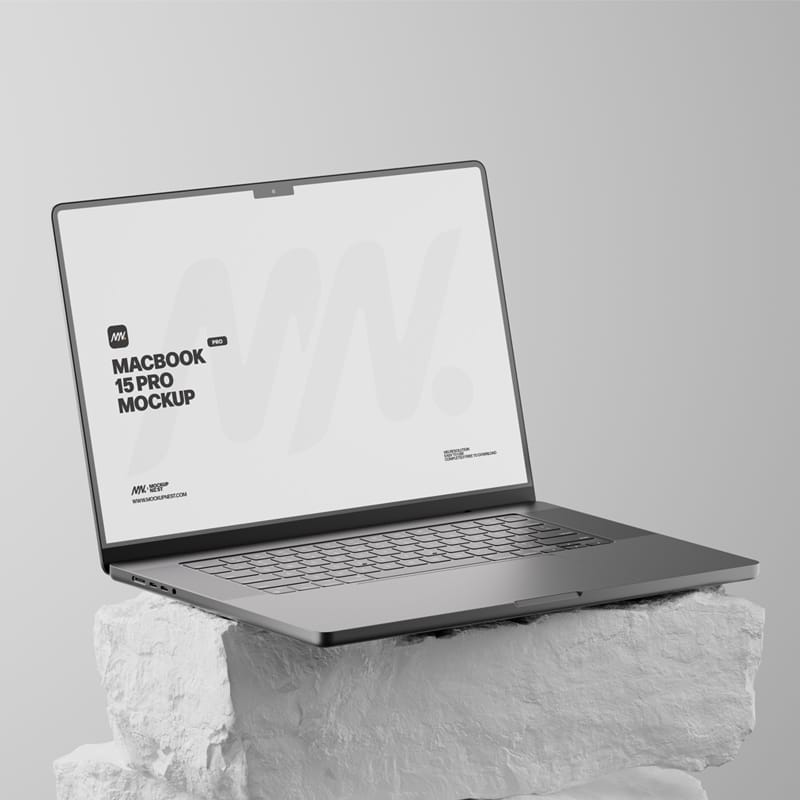 Macbook Pro On White Rock Mockup PSD