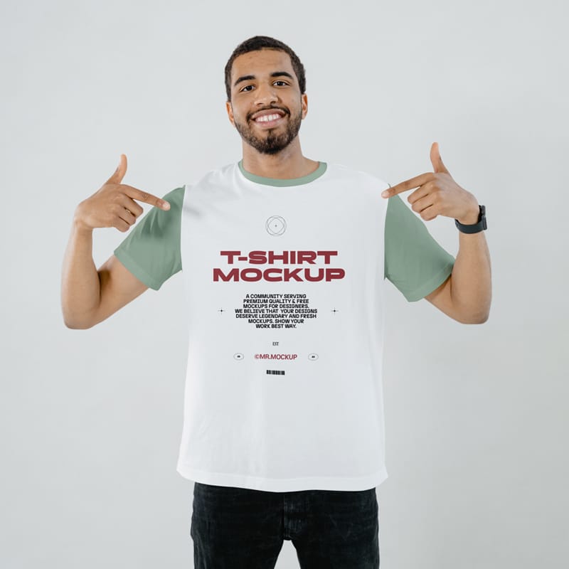 Man Wearing T-Shirt Mockup PSD