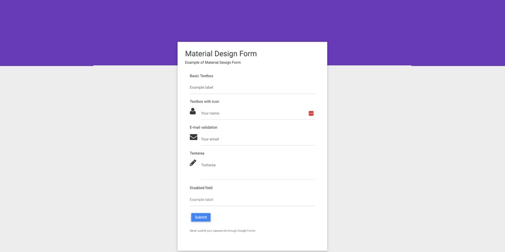 Material Design Form