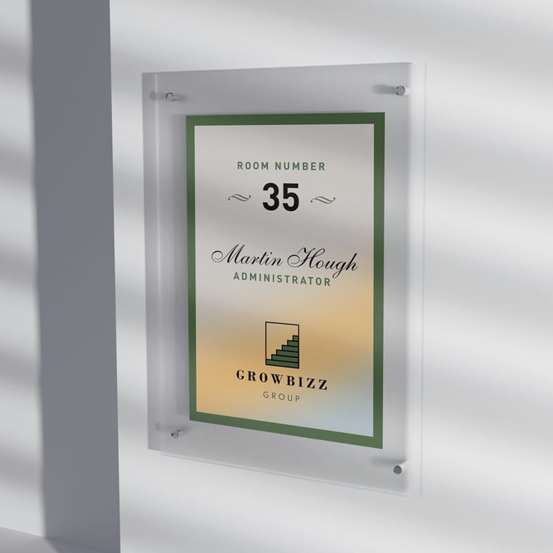 Free Outside Office Glass Nameplate Mockup PSD