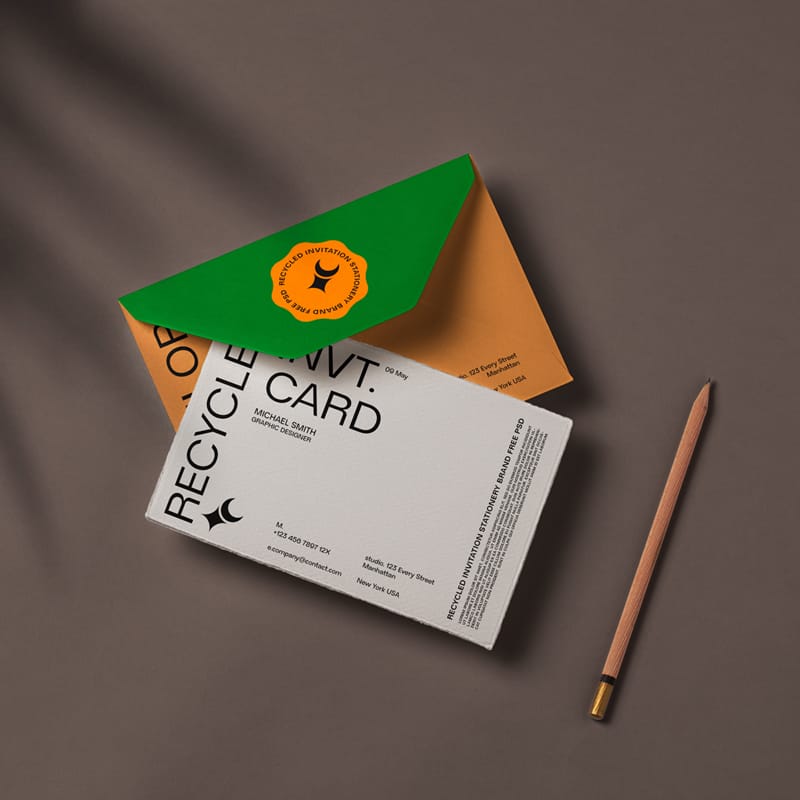 Recycled Branding Invitation Card Mockup PSD
