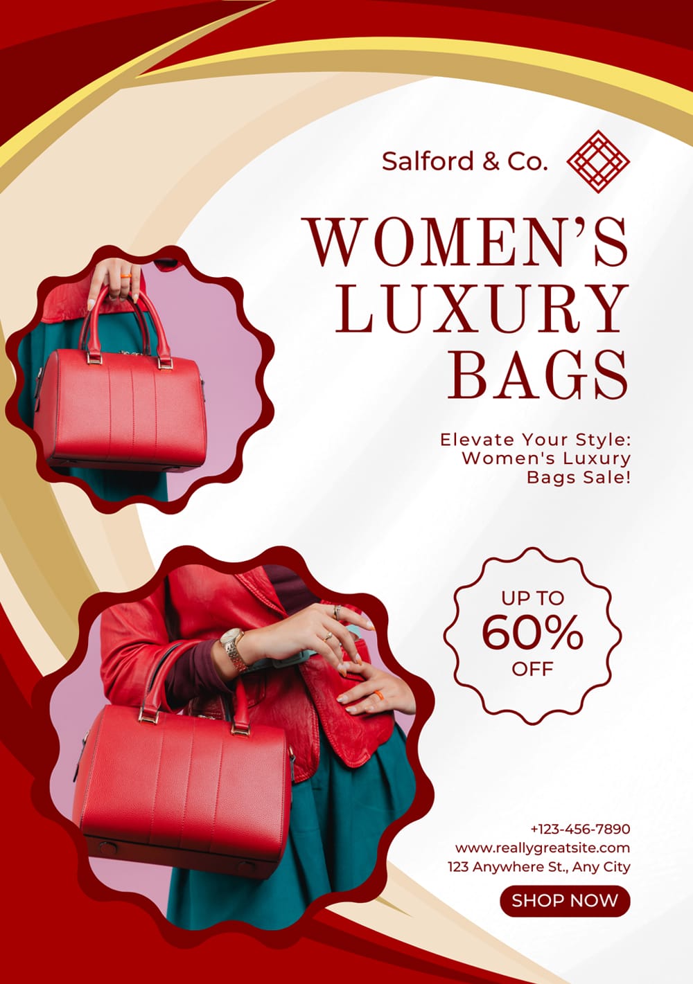Red and White Modern Bag Sale Flyer Template