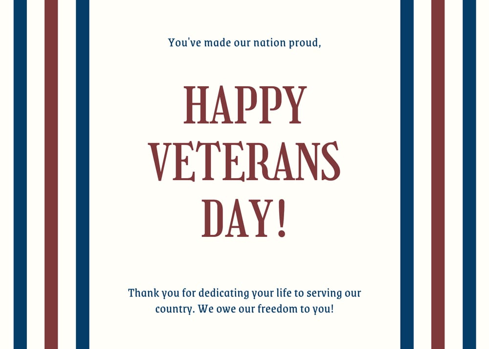 Simple Stripe Greeting Veterans Day Card Template