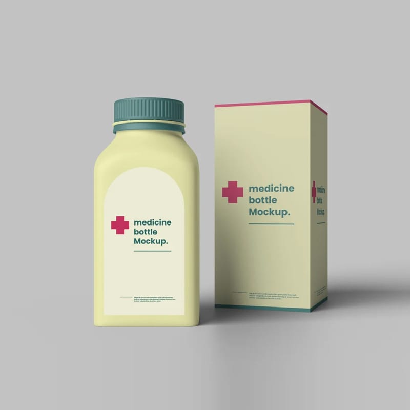 Standing Box and Bottle Mockup PSD