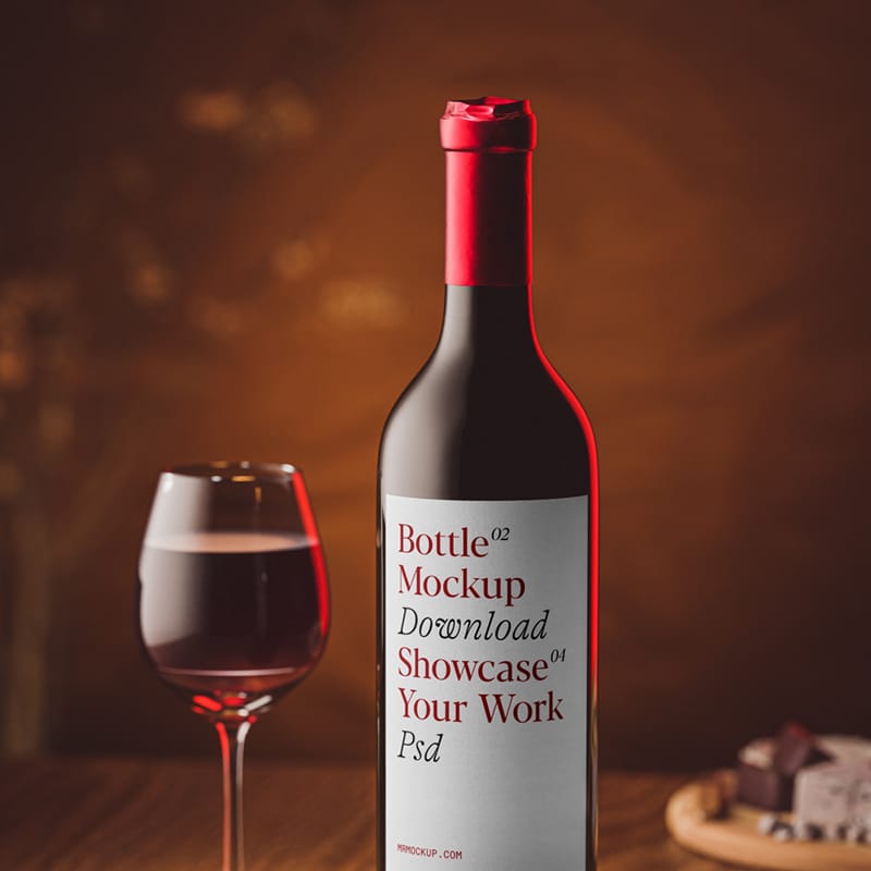 Standing Wine Bottle with Label Mockup PSD