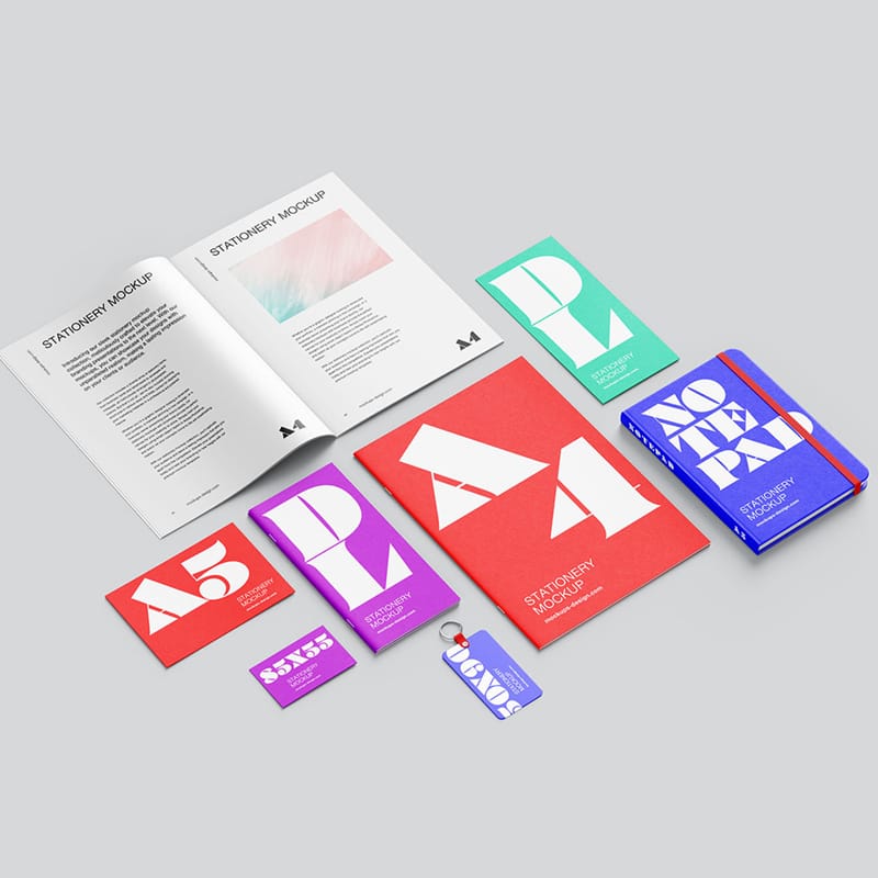 Stationery with Brochures Mockup PSD