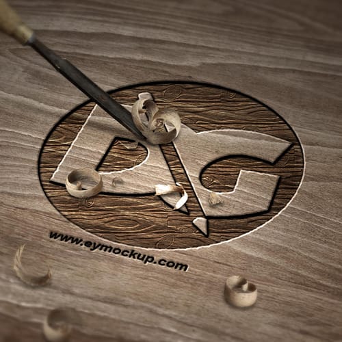 Wood Surface Cutted Logo Mockup PSD