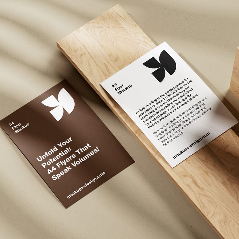 A4 Flyer on Wood Mockup PSD
