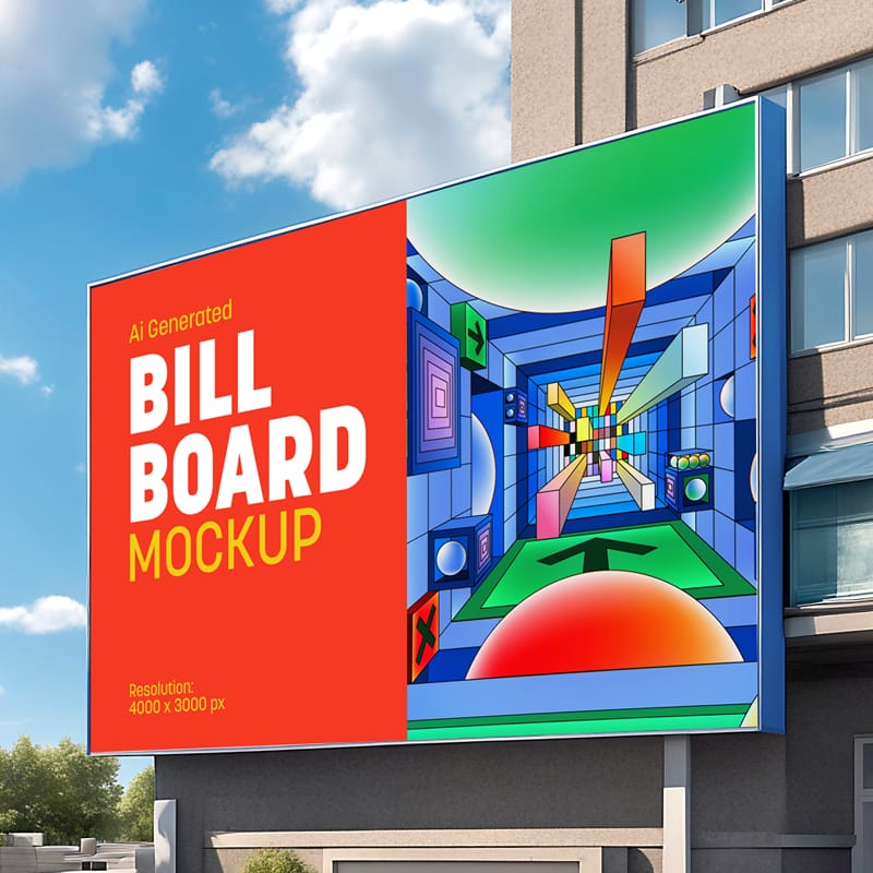 Billboard Against Building Mockup PSD