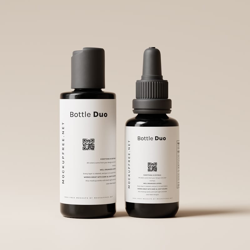 Black Cosmetic Bottle Duo Mockups PSD