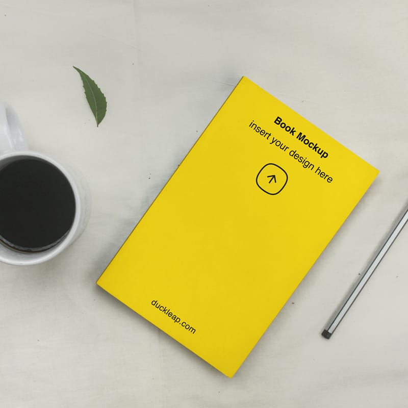 Book Cover with Pencil Mockup PSD