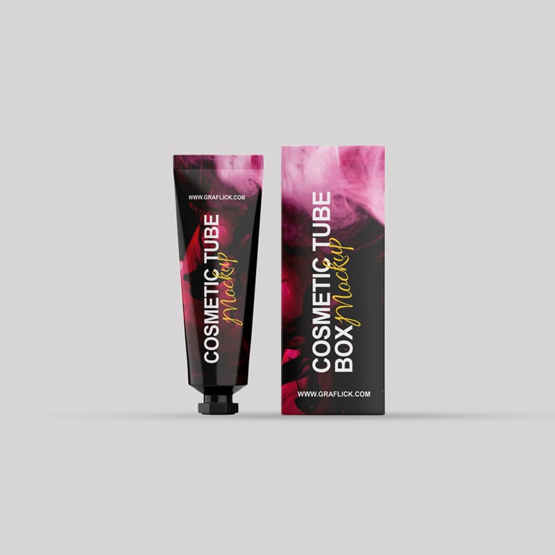 Cosmetic Tube With Box Mockup PSD