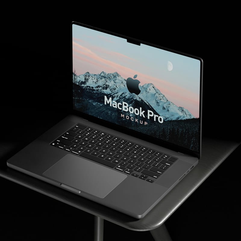 Dark Room Laptop Mockup PSD