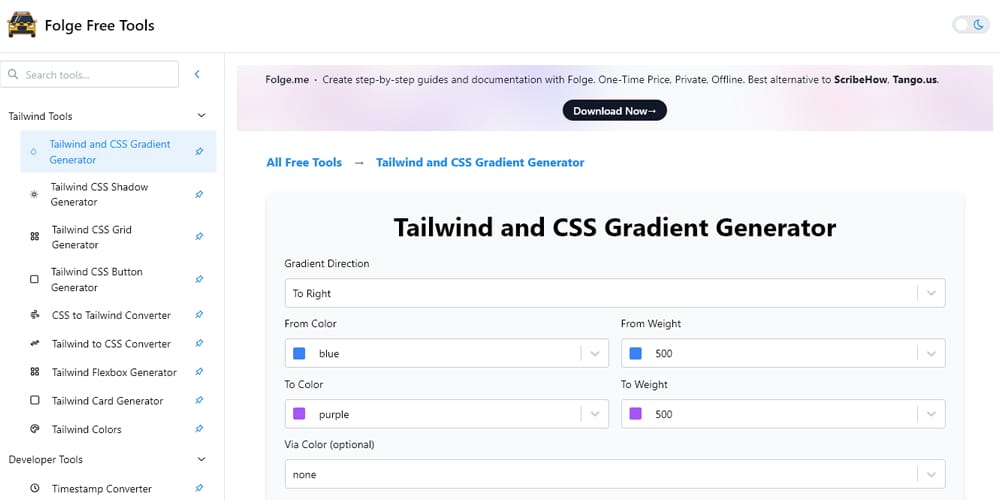Folge Tailwind and CSS Gradient Generator