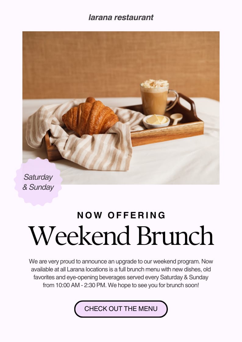 Food Brunch Announcement Restaurant Email Newsletter Template