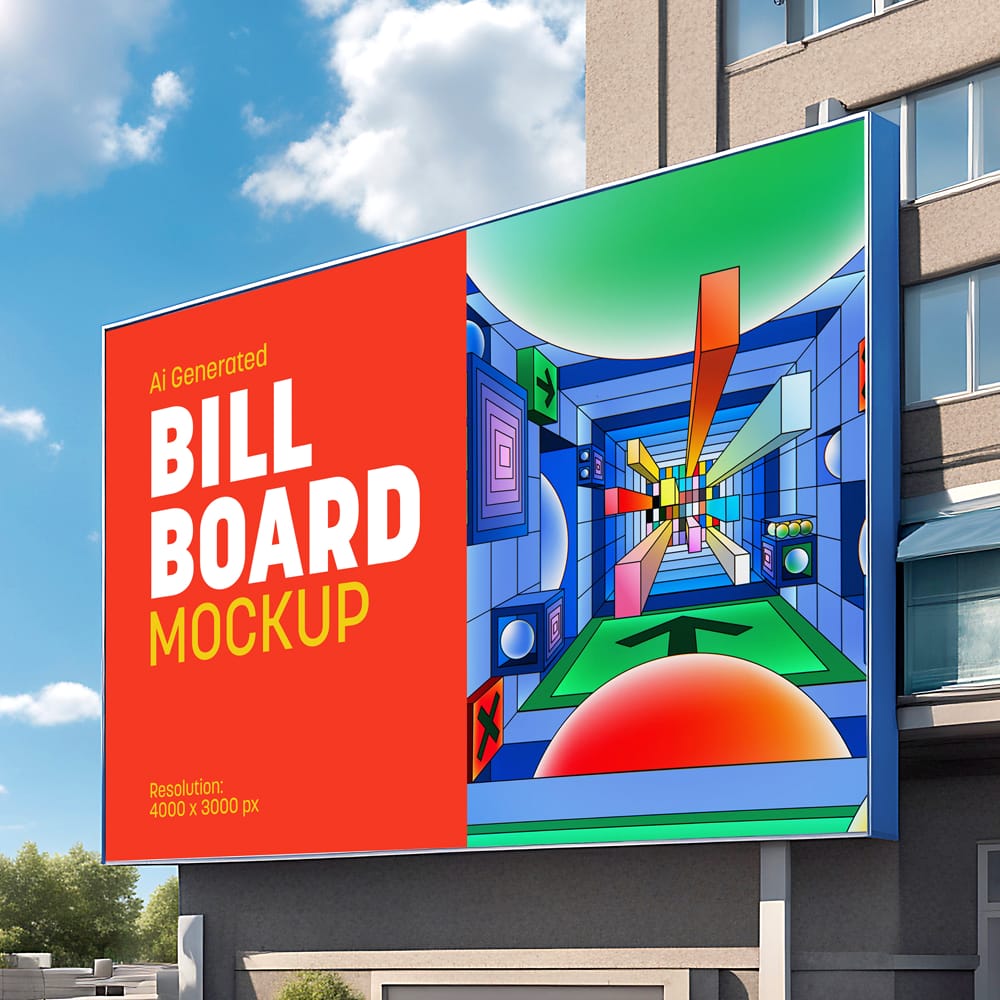 Free Billboard Against Building Mockup PSD