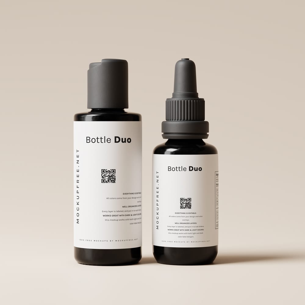 Free Black Cosmetic Bottle Duo Mockups PSD