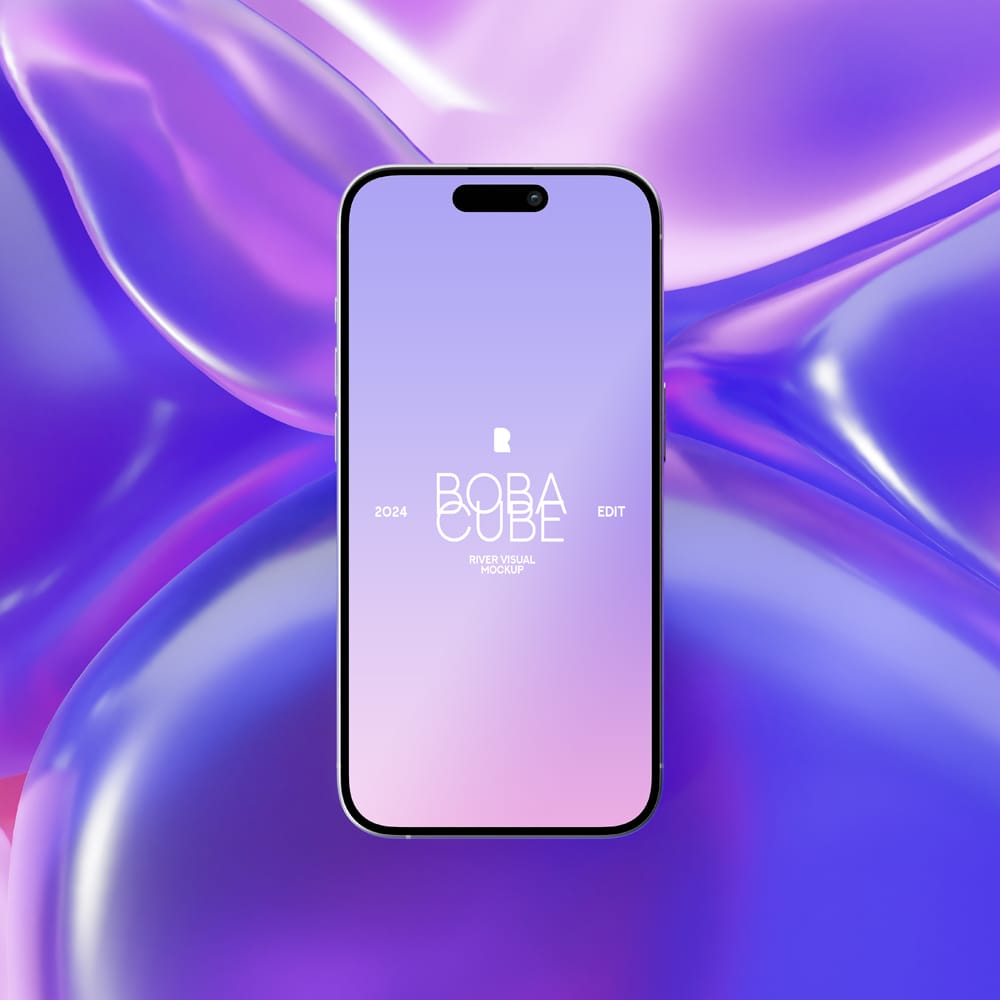 Free Boba Cube iPhone 15 Pro Mockup PSD