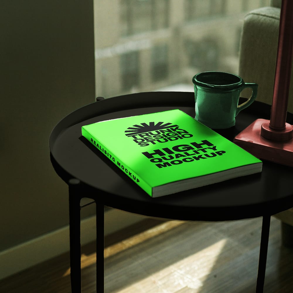 Free Book on Coffee Table Mockup PSD