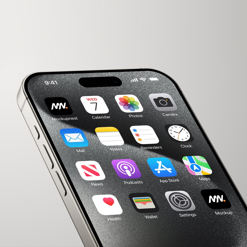 Free Closeup iPhone 15 Pro Max Mockup PSD